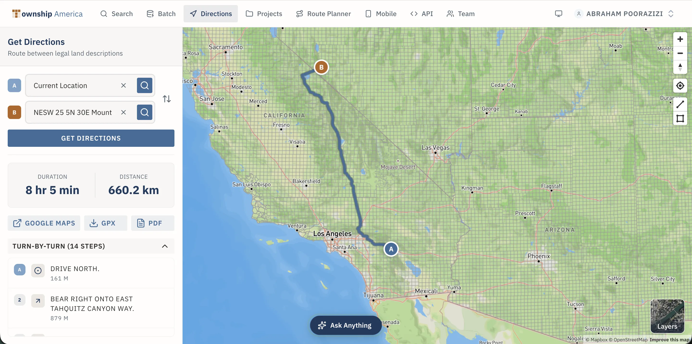 Directions interface